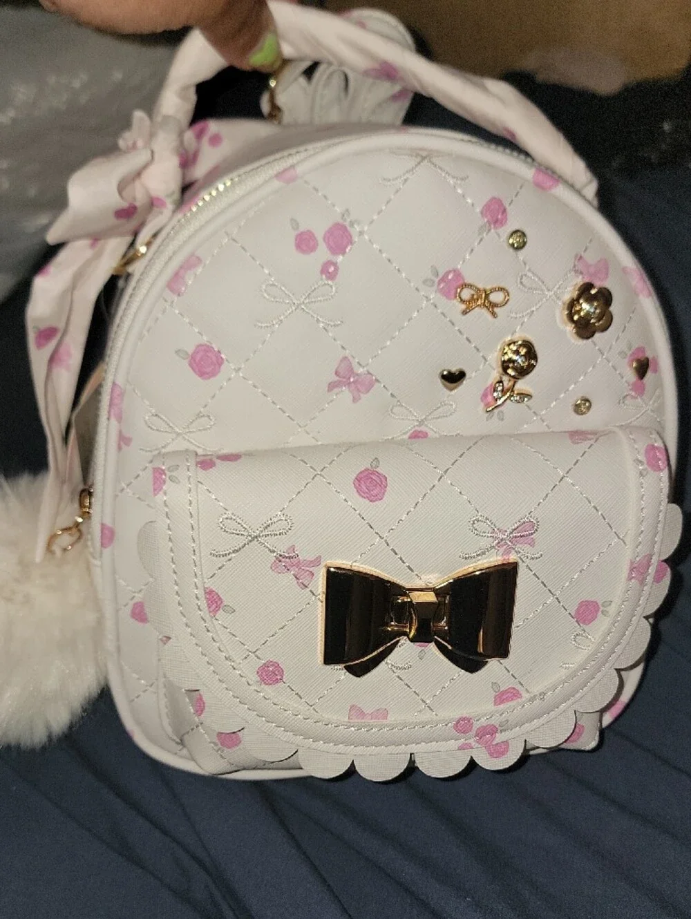 Under One Sky White & Pink Mini Kids Backpack with Gold Bow